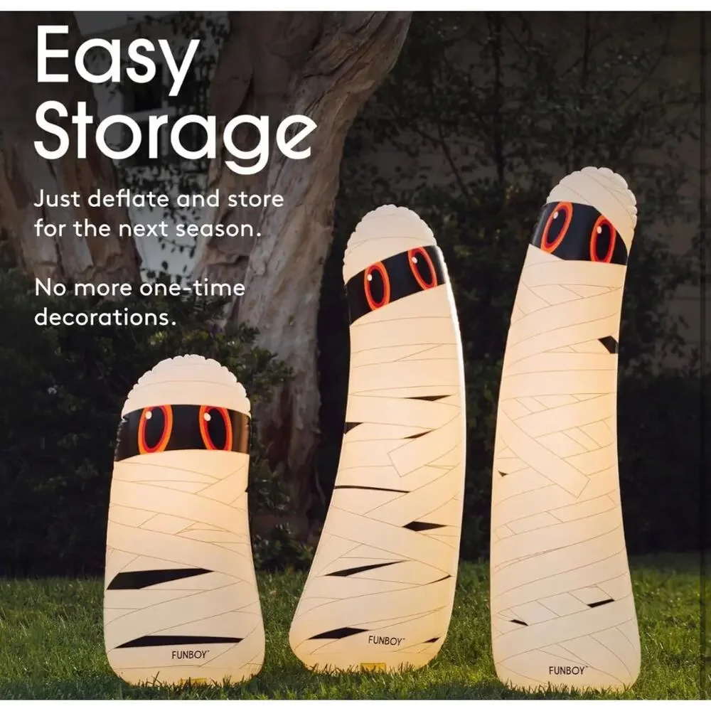 FUNBOY Light-Up Inflatable Halloween Mummy Ghosts, 3-Piece Cordless Set